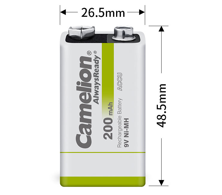 ขนาดถ่านชาร์จ eneloop 9V Camelion 200mAh